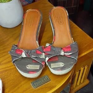 Coach Women's Gray and Red Bow Mules